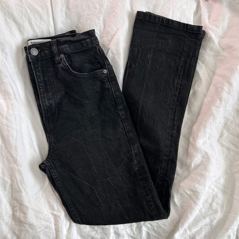 Reformation Liza Ultra High Rise Straight Jeans 26 Black Wash